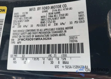 2021 Ford Bronco Sport Badlands из США, поврежденный, VIN 3FMCR9D91MRA36264